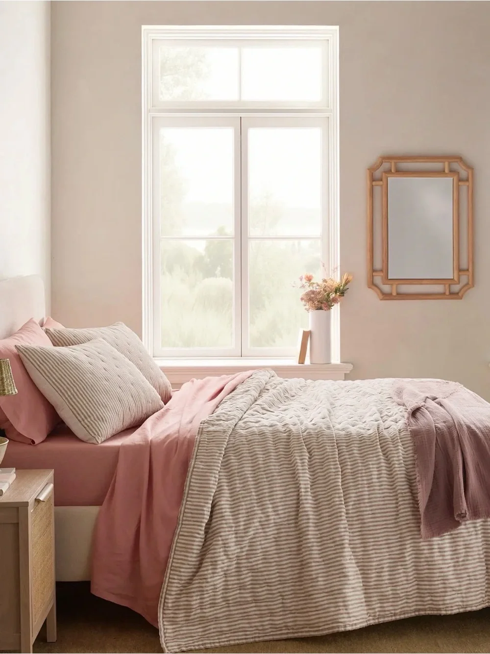 New Latte Full/Queen European Linen Striped Quilt - Retail $170